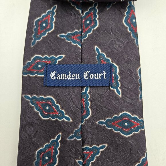 Camden Court Mens Tie Blue Red Grey Abstract Made in the USA Wide RN16484 - Picture 3 of 5